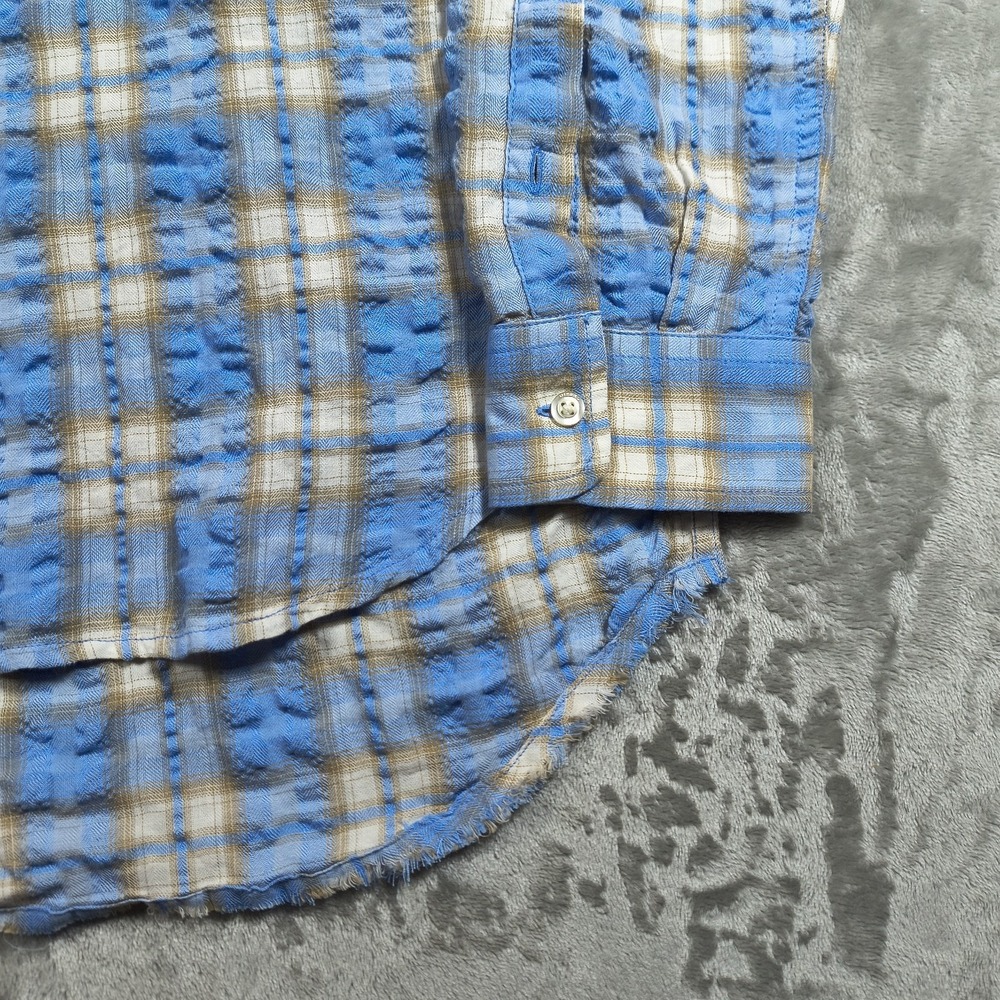 Diesel Shirt Mens Large Blue Plaid Seersucker Button Up Long Sleeve Lightweight - Picture 8 of 12